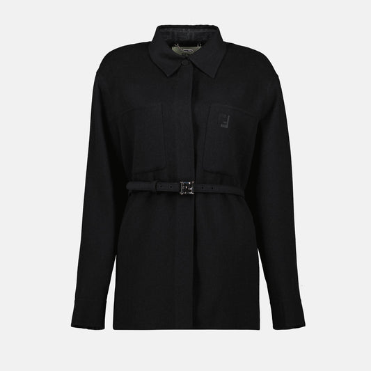 Black Belted Overshirt Jacket