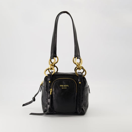 Mini Leather Shoulder Bag with Chain Detail