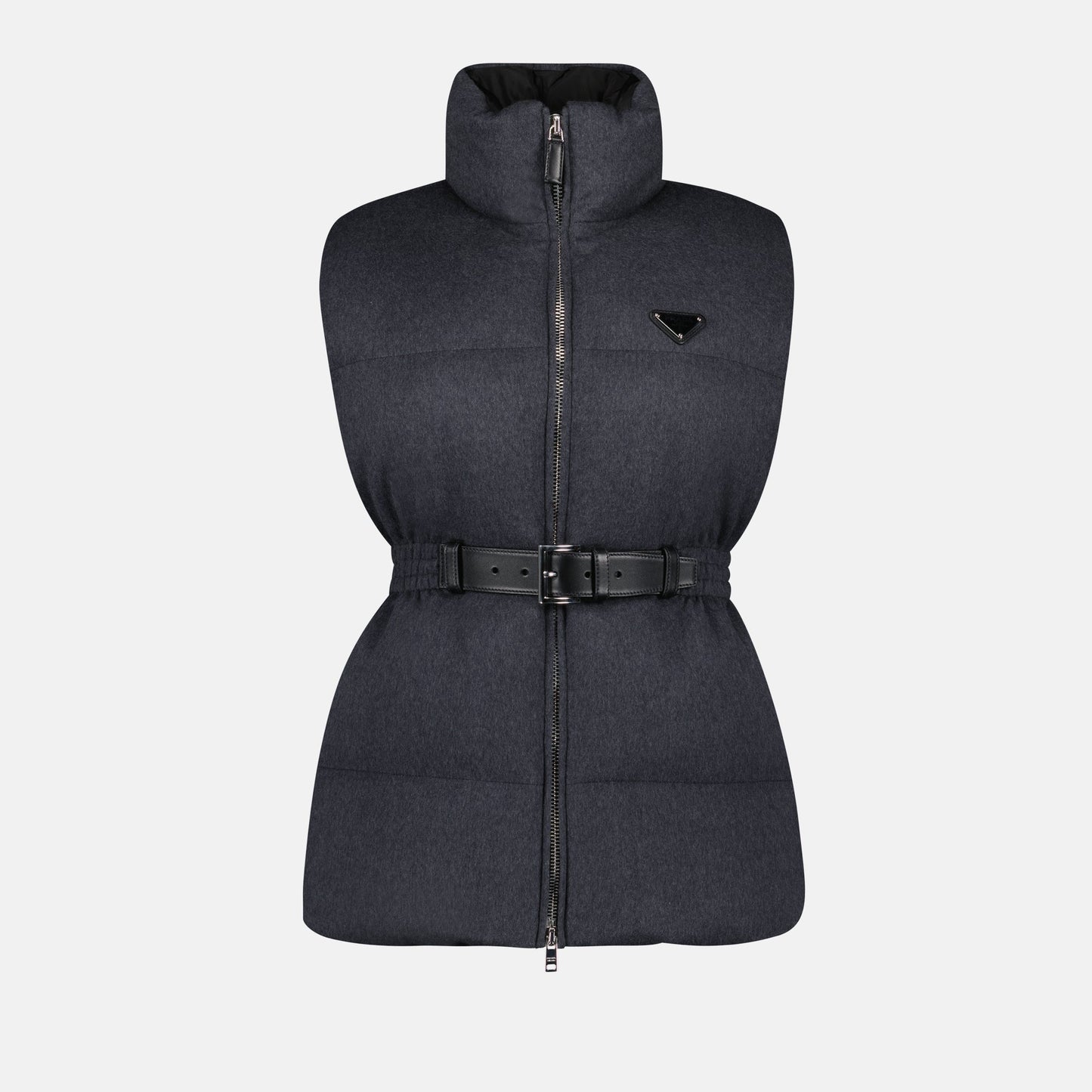 Belted Padded Vest with High Collar