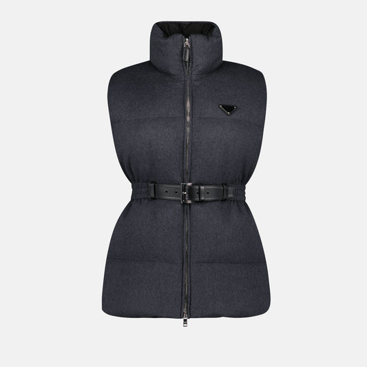 Belted Padded Vest with High Collar
