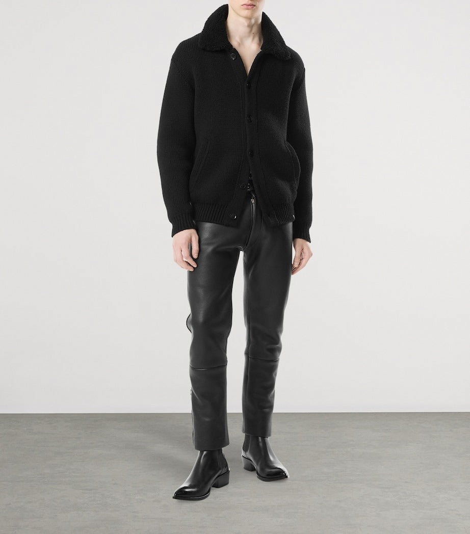 Cashmere Collared Jacket with Fleece Trim