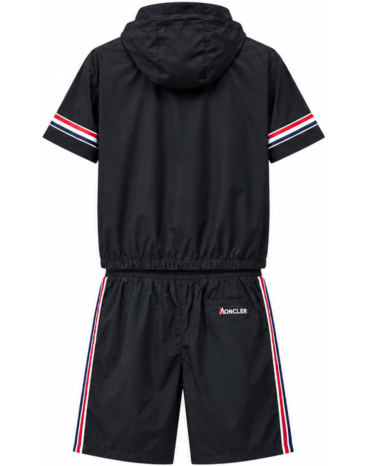 Tricolour Short-Sleeve Tracksuit Set – Black & White