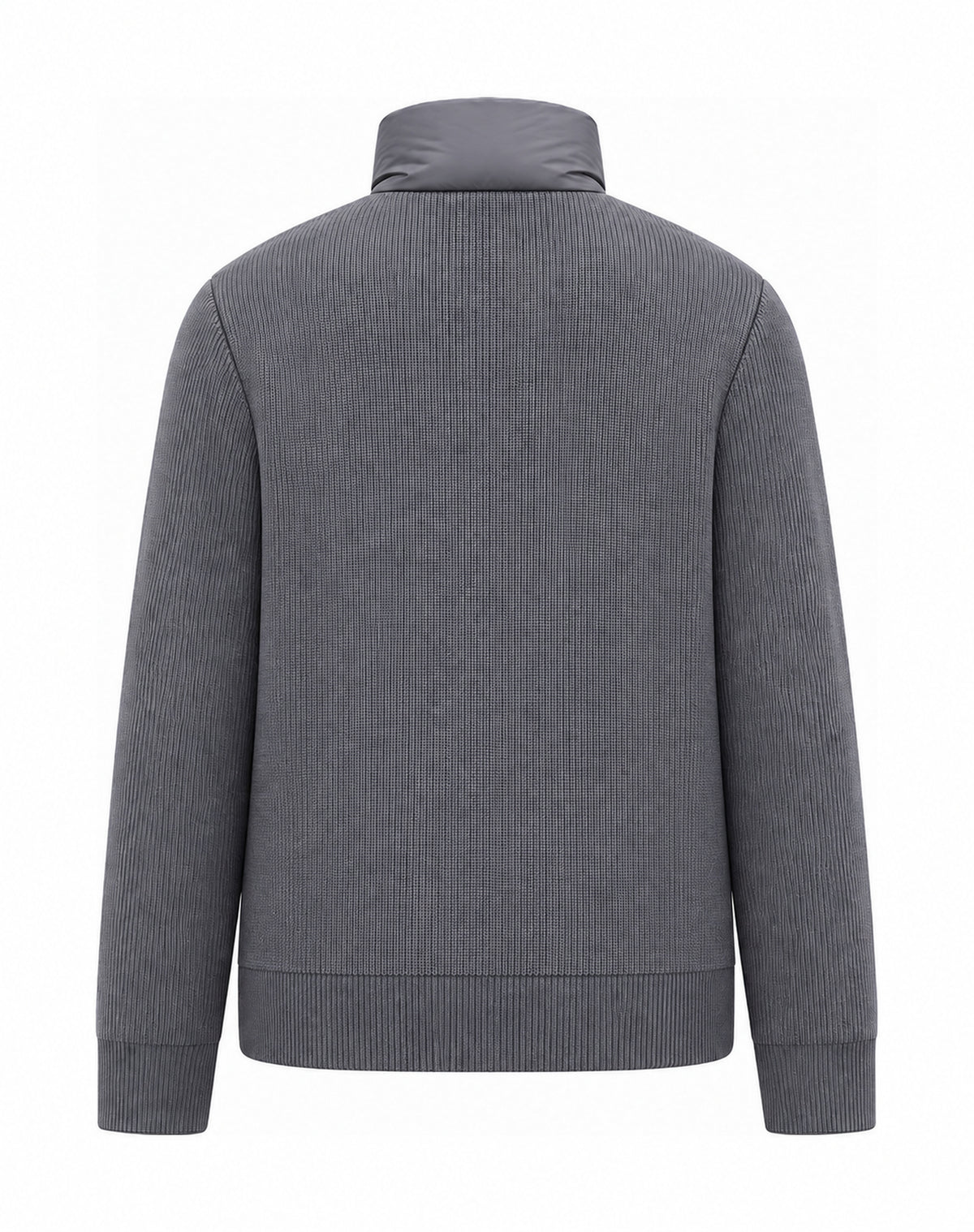 High-Collar Padded Knit Cardigan