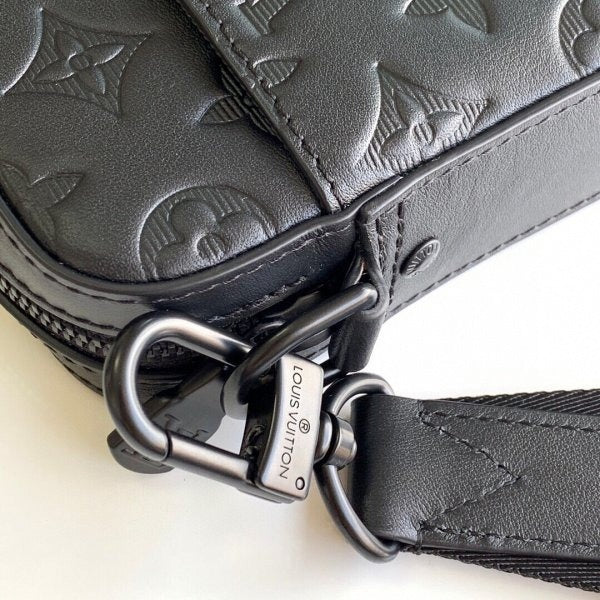 Monogram Embossed Black Messenger Crossbody Bag
