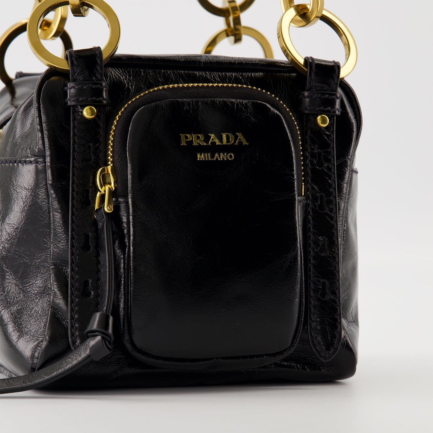 Mini Leather Shoulder Bag with Chain Detail