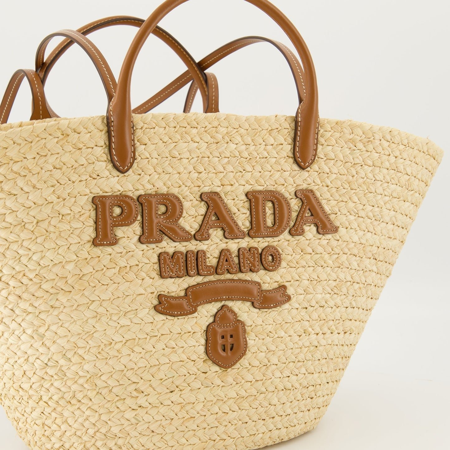 Raffia Tote Bag with Leather Handles