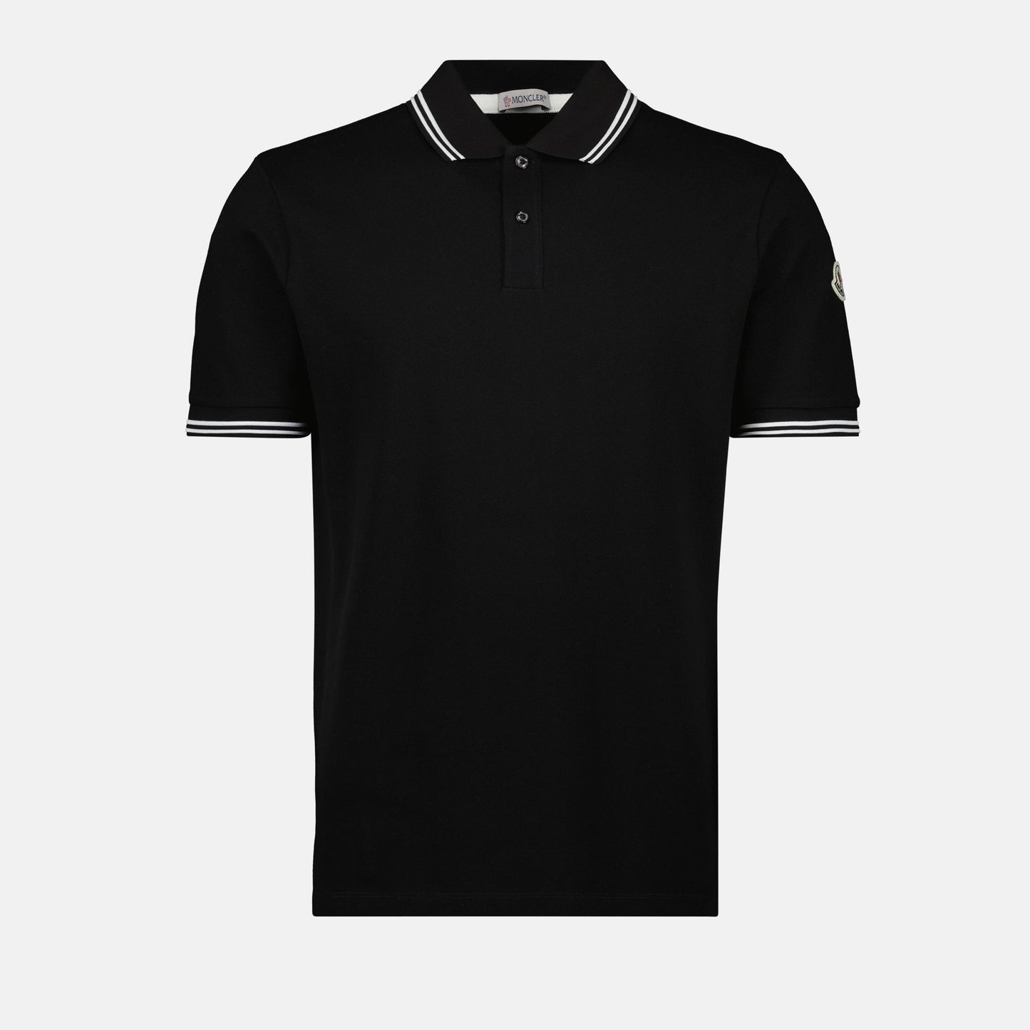 Black Polo Shirt with Contrast Stripe Collar