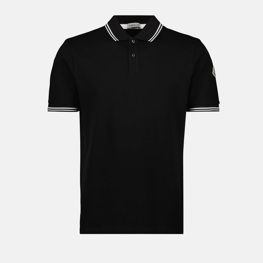 Black Polo Shirt with Contrast Stripe Collar