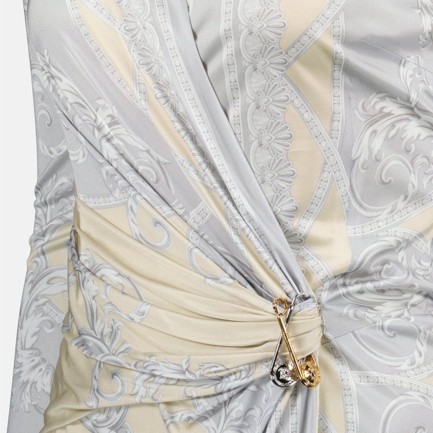 Baroque Print Wrap Midi Dress