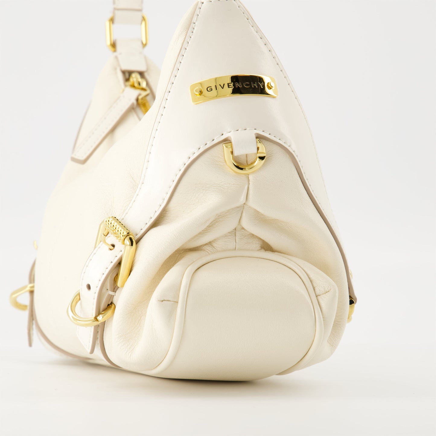 Cream Leather Buckle Detail Mini Shoulder Bag