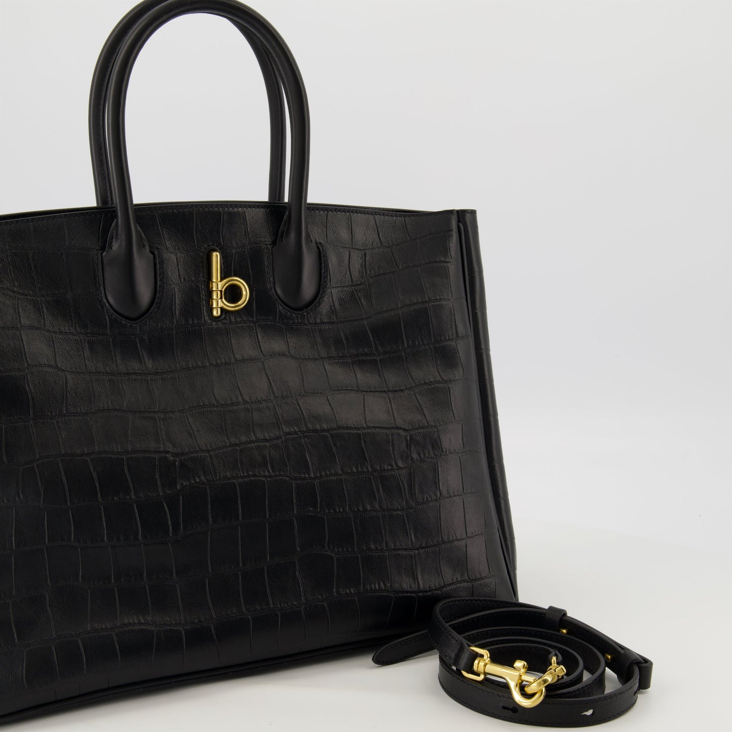 Croc-Embossed Leather Tote Bag