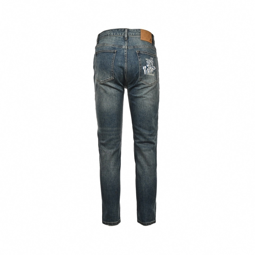 Slim-Fit Washed Denim Jeans with Embroidered Back Detail