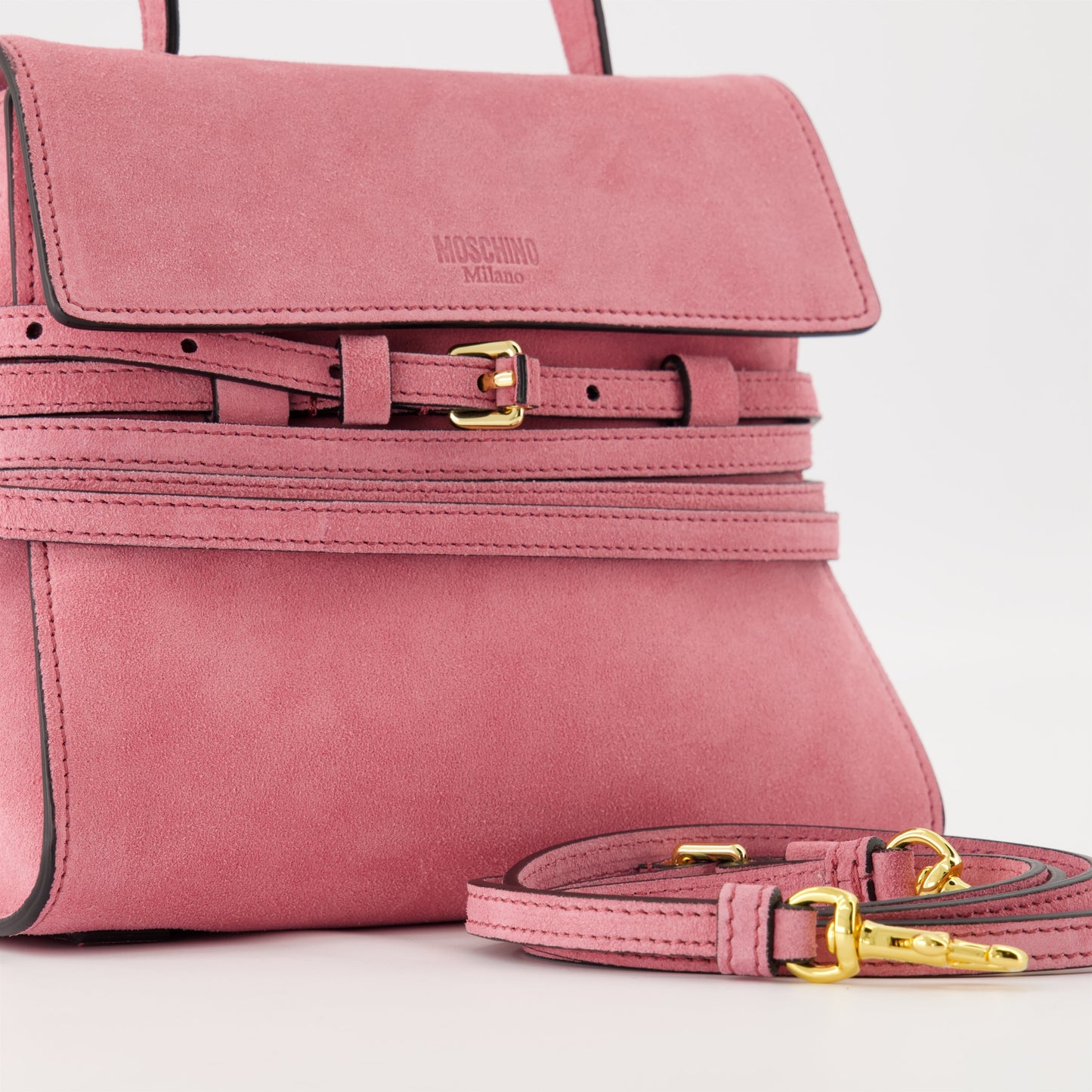 Tie Me Leather shoulder bag (Pink suede)