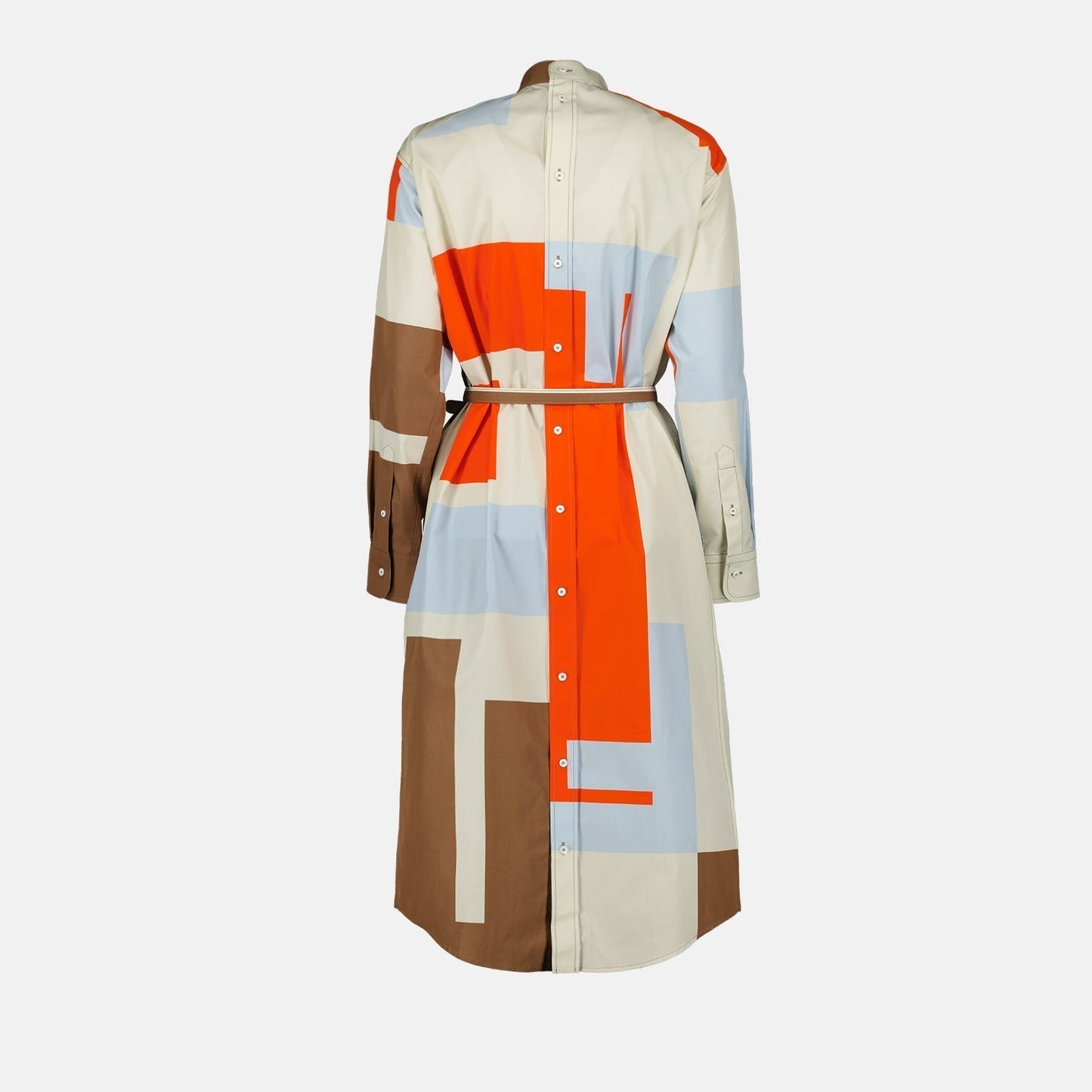 Abstract Color-Block Belted Shirt Dress