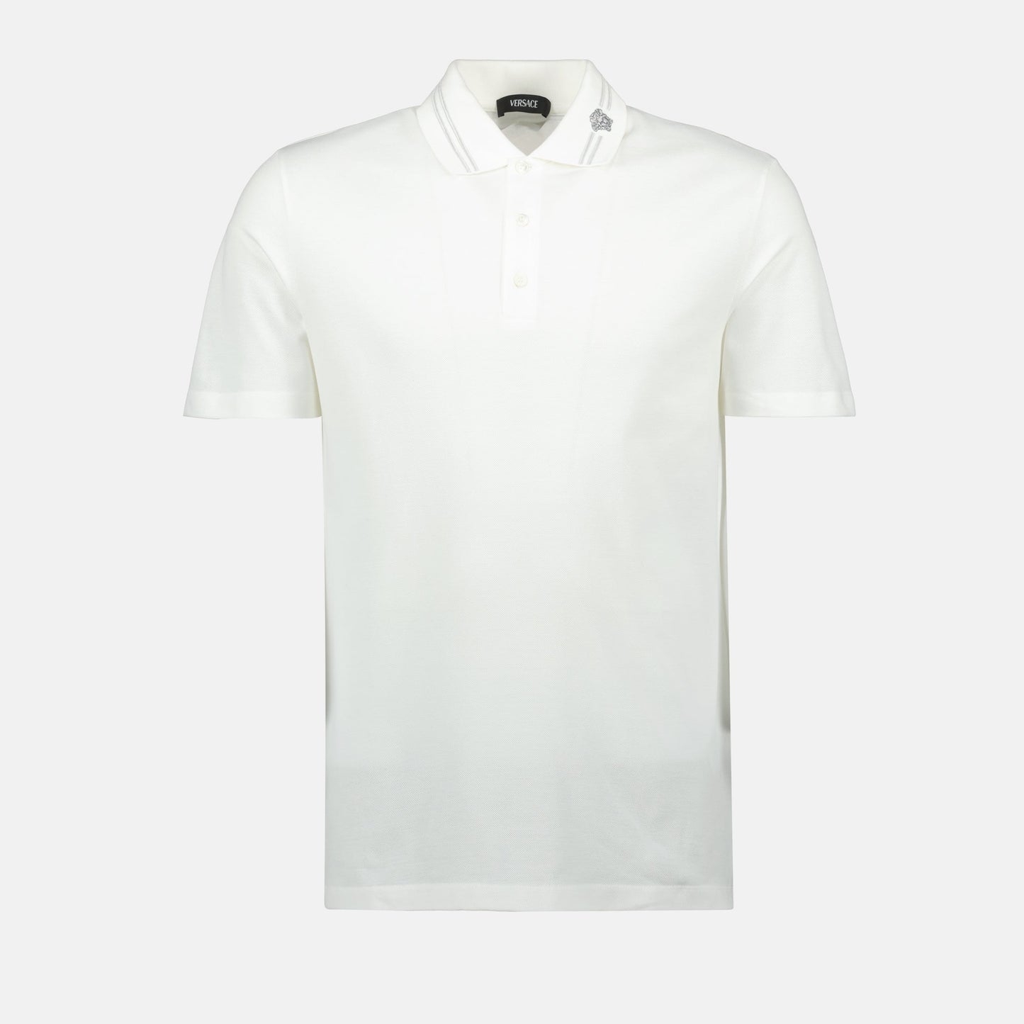 Versace Minimalist White Polo Shirt with Medusa Accent