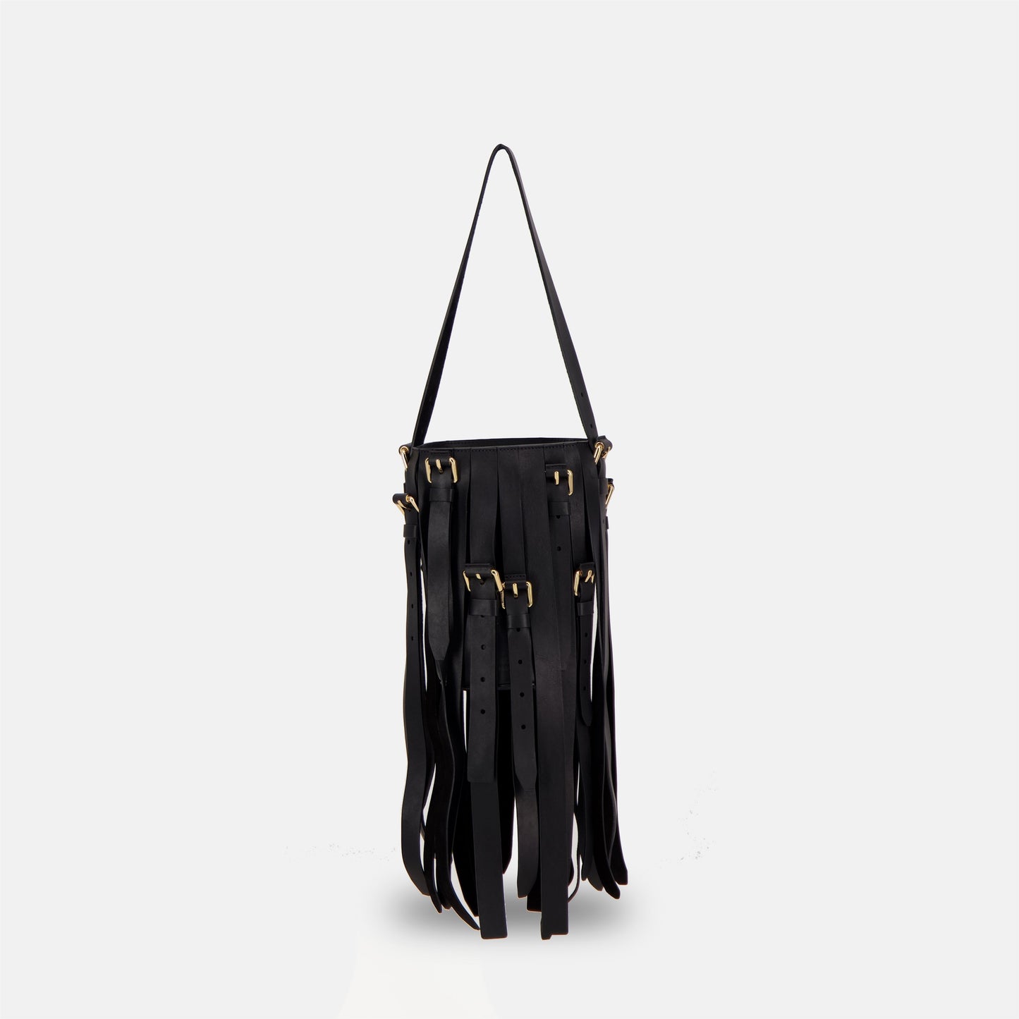 Fringed Leather Bucket Shoulder Bag