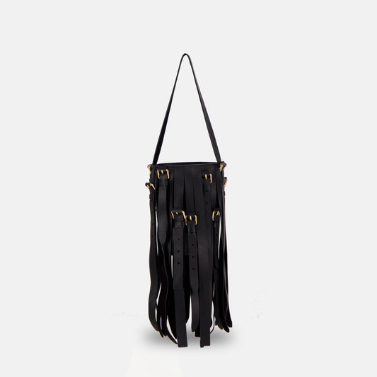 Fringed Leather Bucket Shoulder Bag