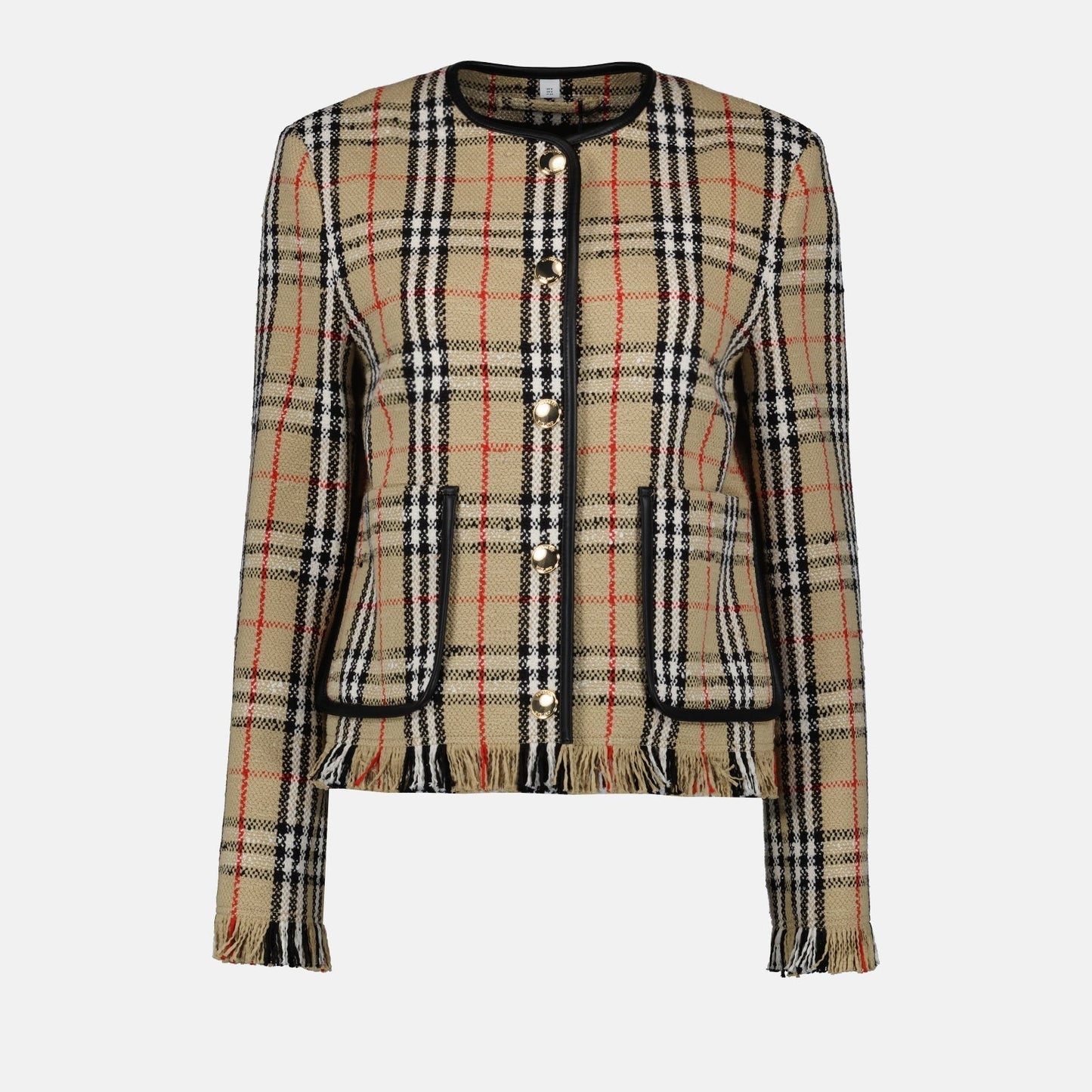 Vintage Check Tweed Fringe Jacket