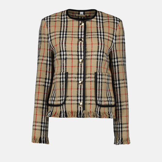 Vintage Check Tweed Fringe Jacket