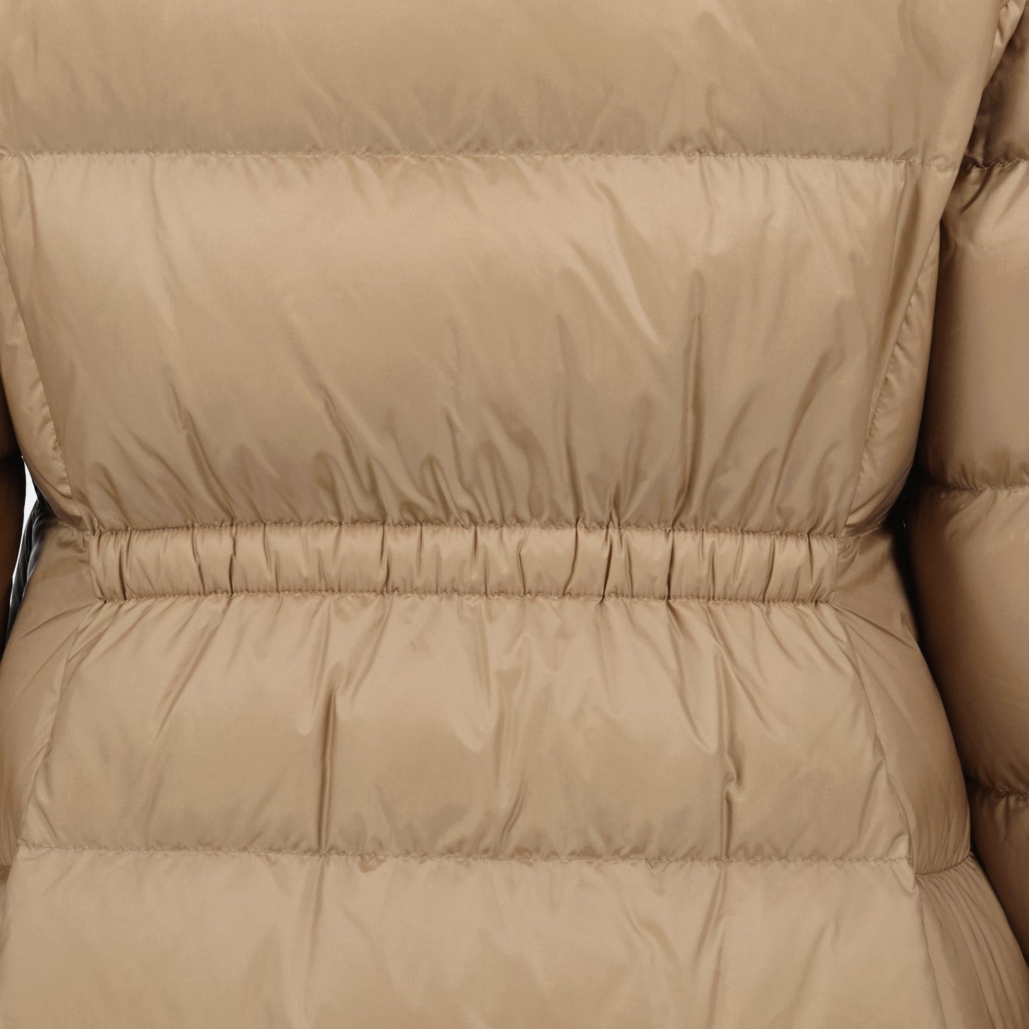 Long Beige Fur-Trim Down Coat