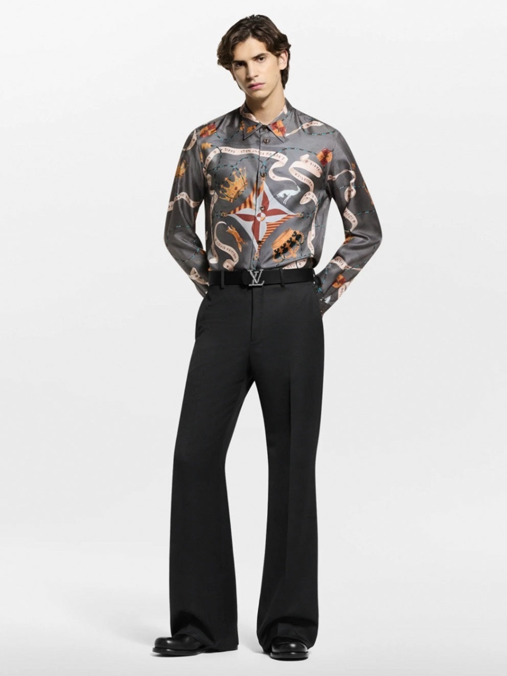 Crown & Ribbon "Pont Neuf" Print Silk-Finish Shirt