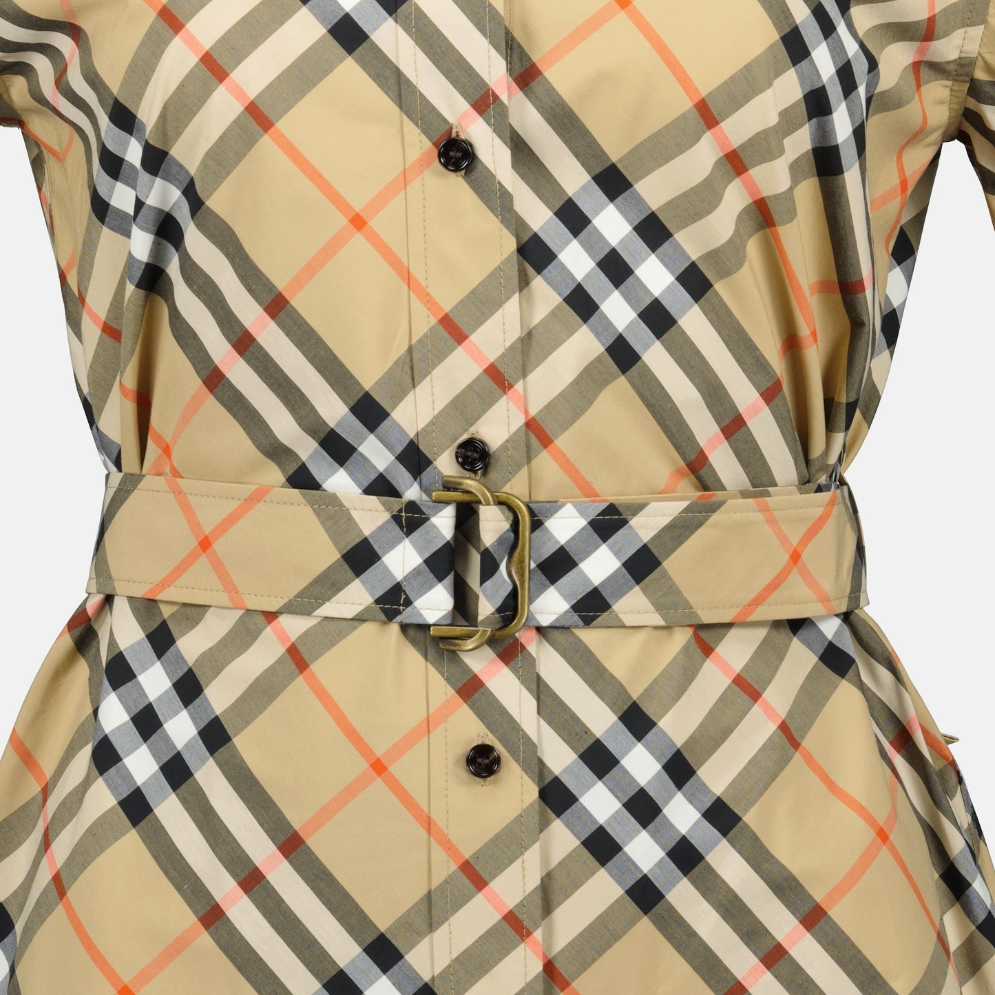 Short Sleeve Icon Check Belted Shirt Dress