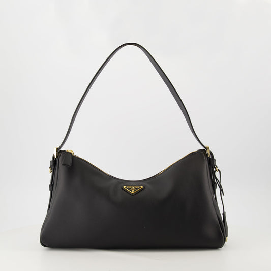 Aimée Medium Leather Shoulder Bag (Black)
