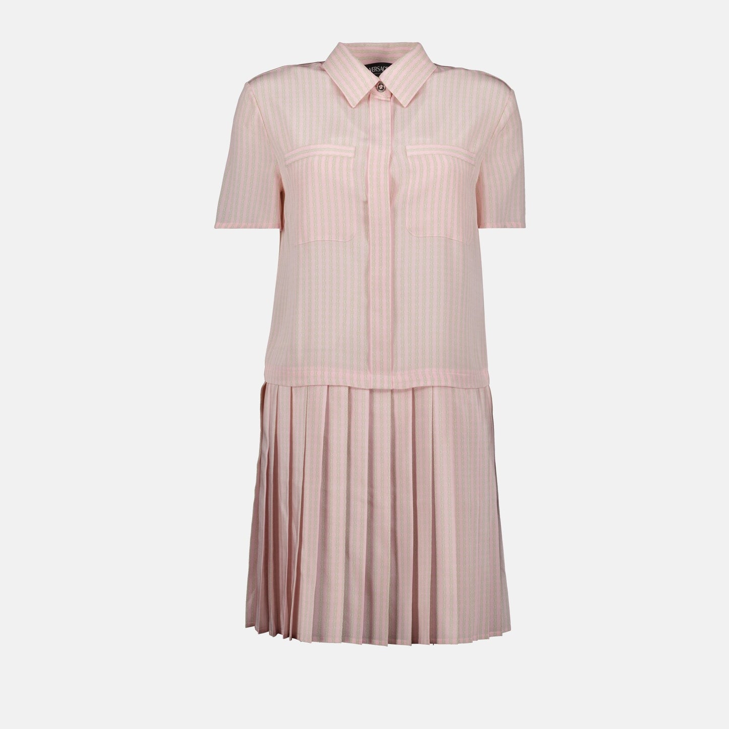 Striped Pleated Shirt Dress