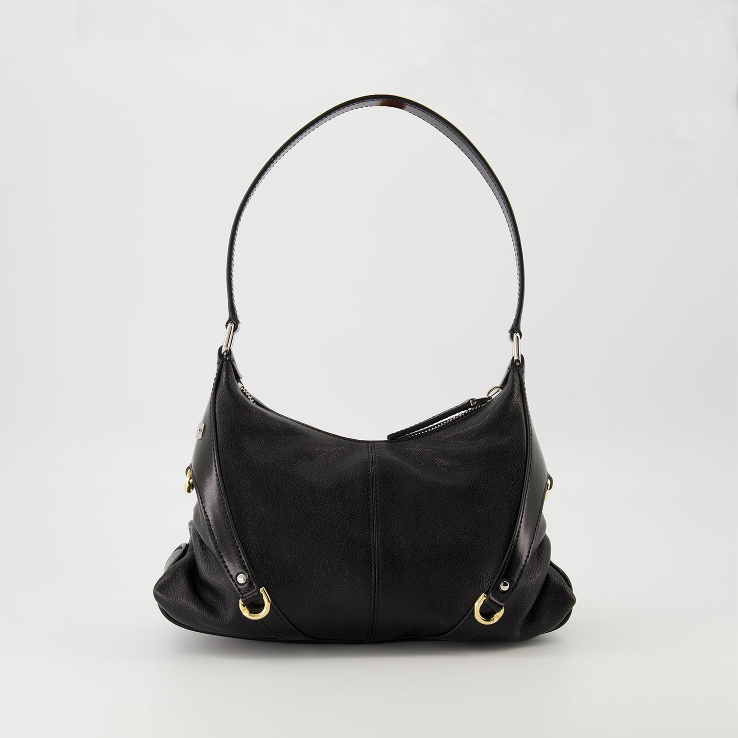 Black Leather Buckle Detail Mini Shoulder Bag