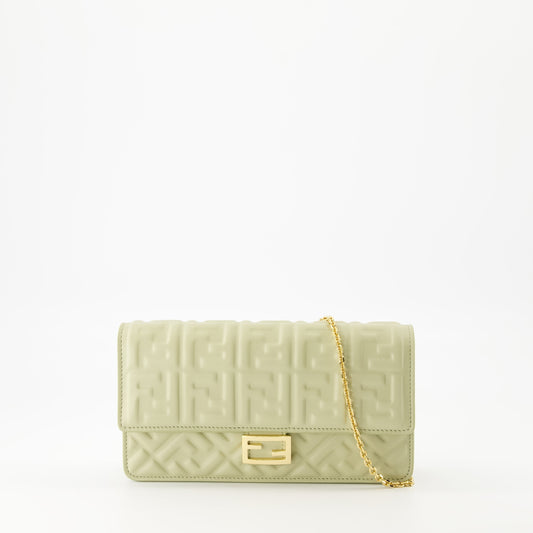 Baguette Chain Wallet – Embossed Leather (Sage Green)