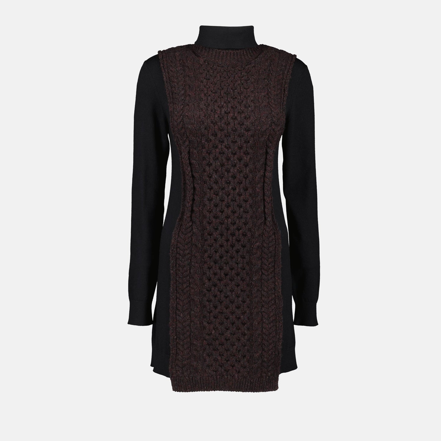 Cable-Knit Panel Turtleneck Dress