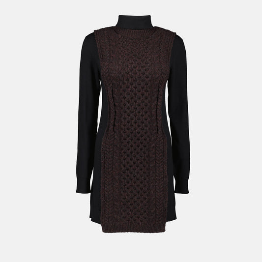 Cable-Knit Panel Turtleneck Dress
