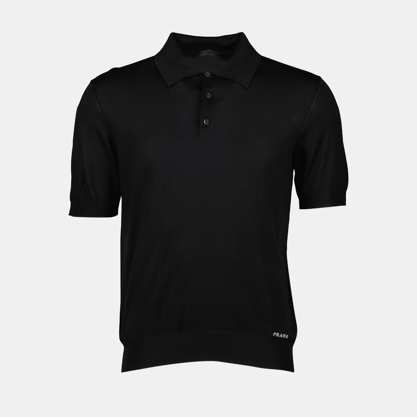 Prada Black Silk Knit Polo Shirt with Minimalist Finish