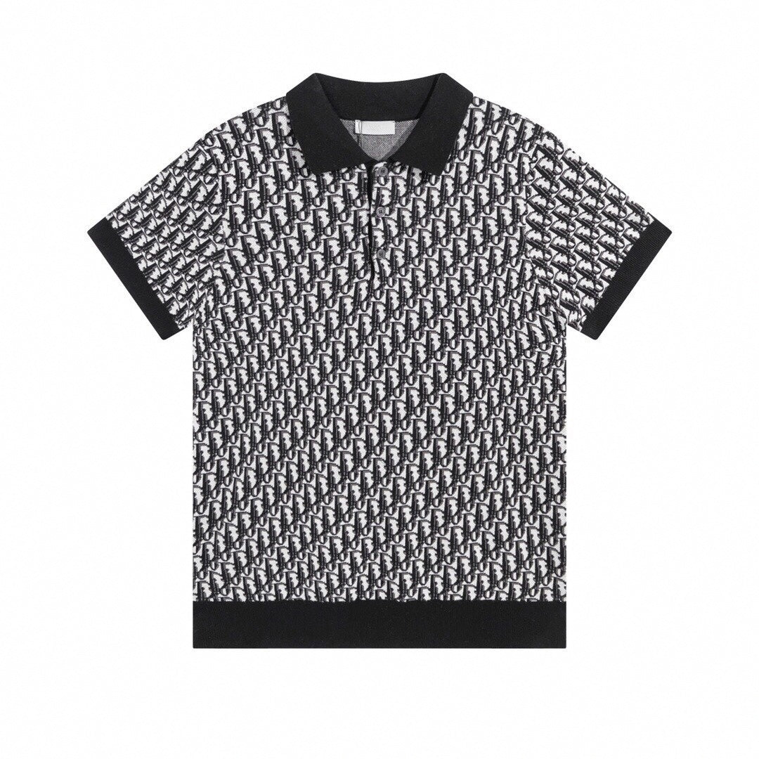 Oblique Wool Knit Polo Shirt – Black & Grey