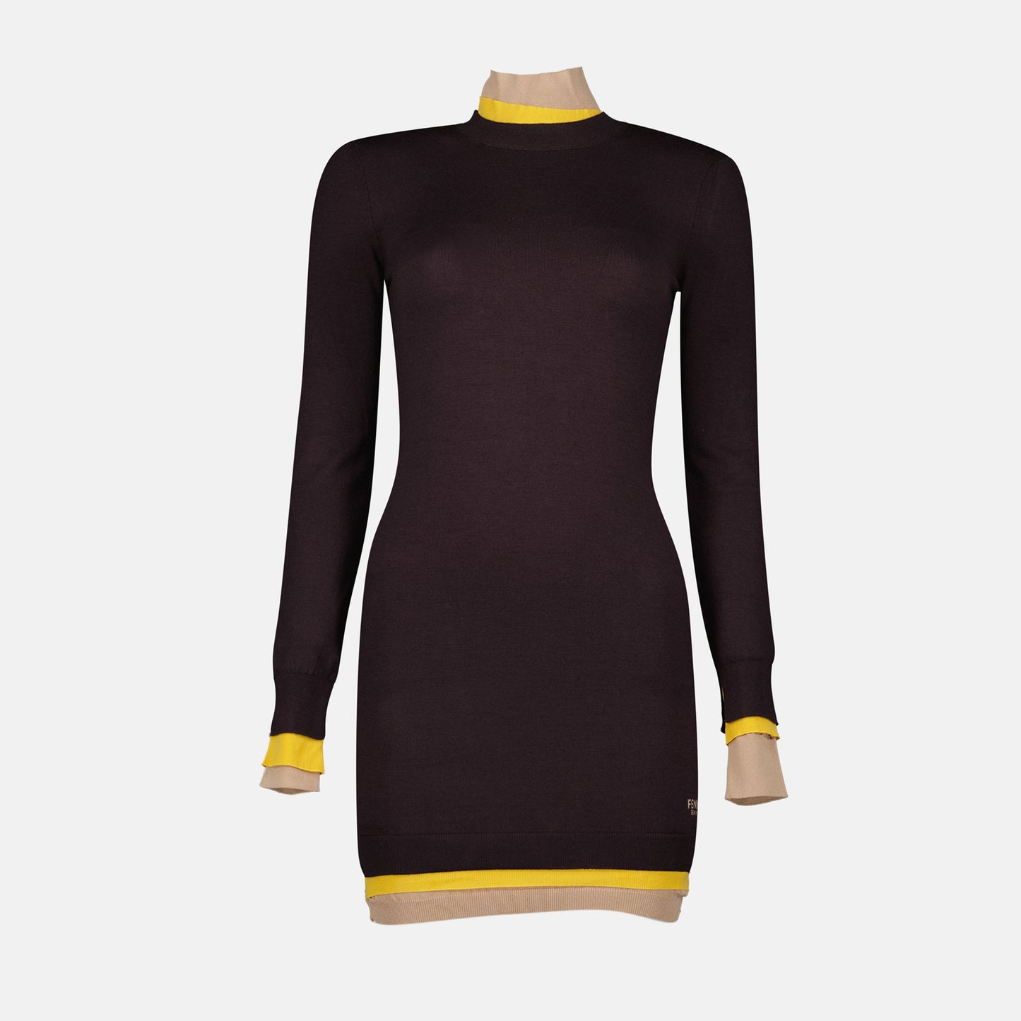 Layered Trim Turtleneck Knit Dress