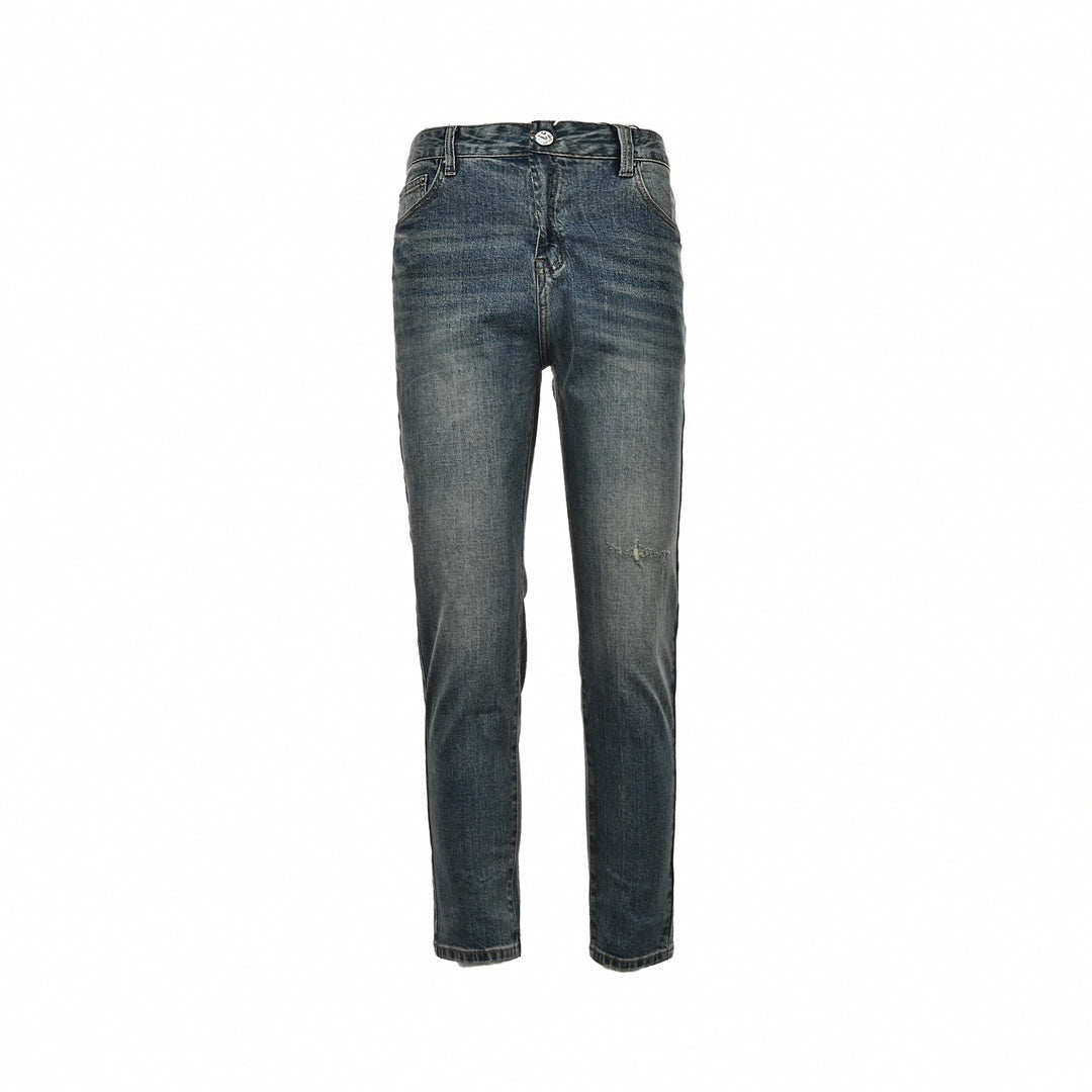 Slim-Fit Washed Denim Jeans with Embroidered Back Detail