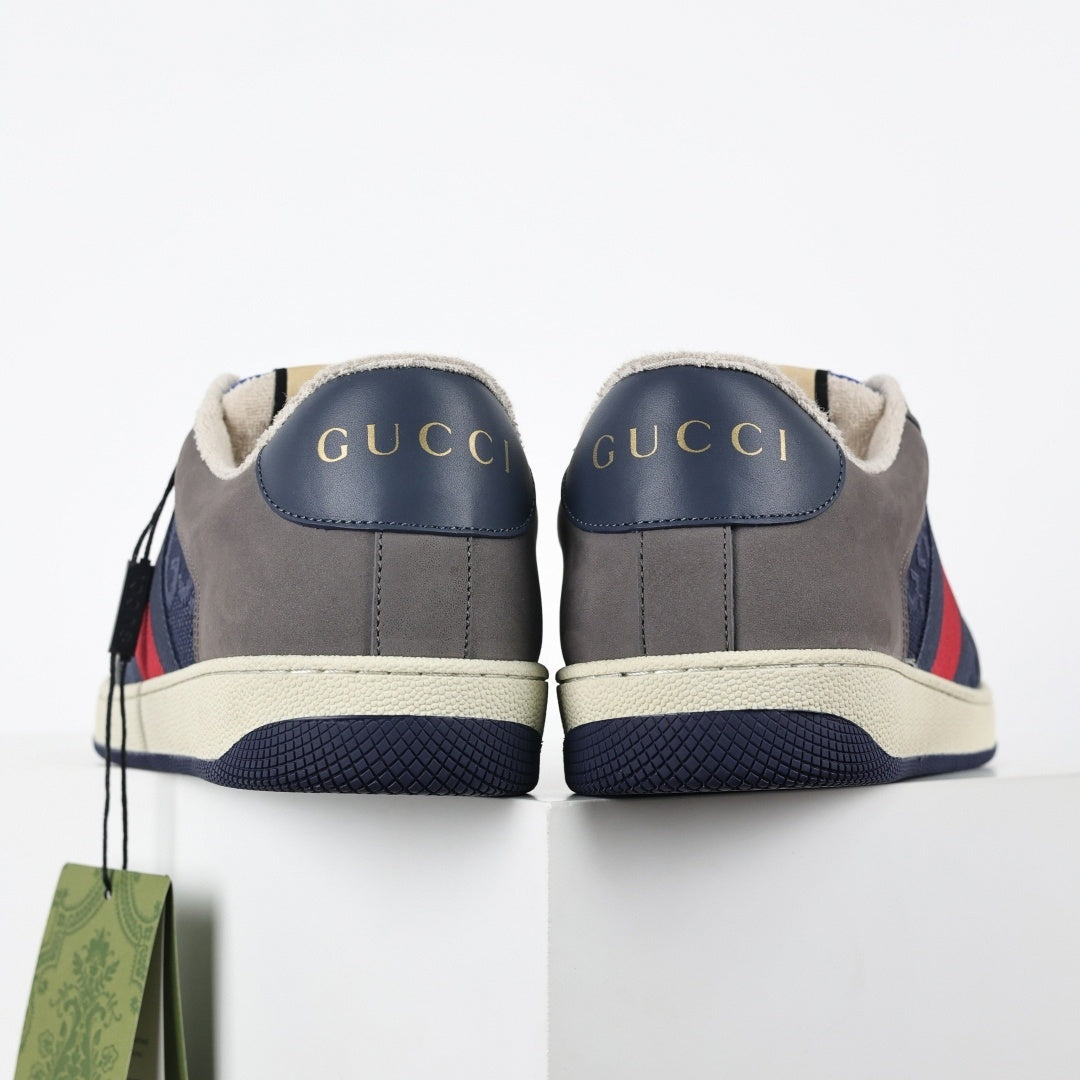 Screener Sneakers in Blue GG Canvas & Grey Suede