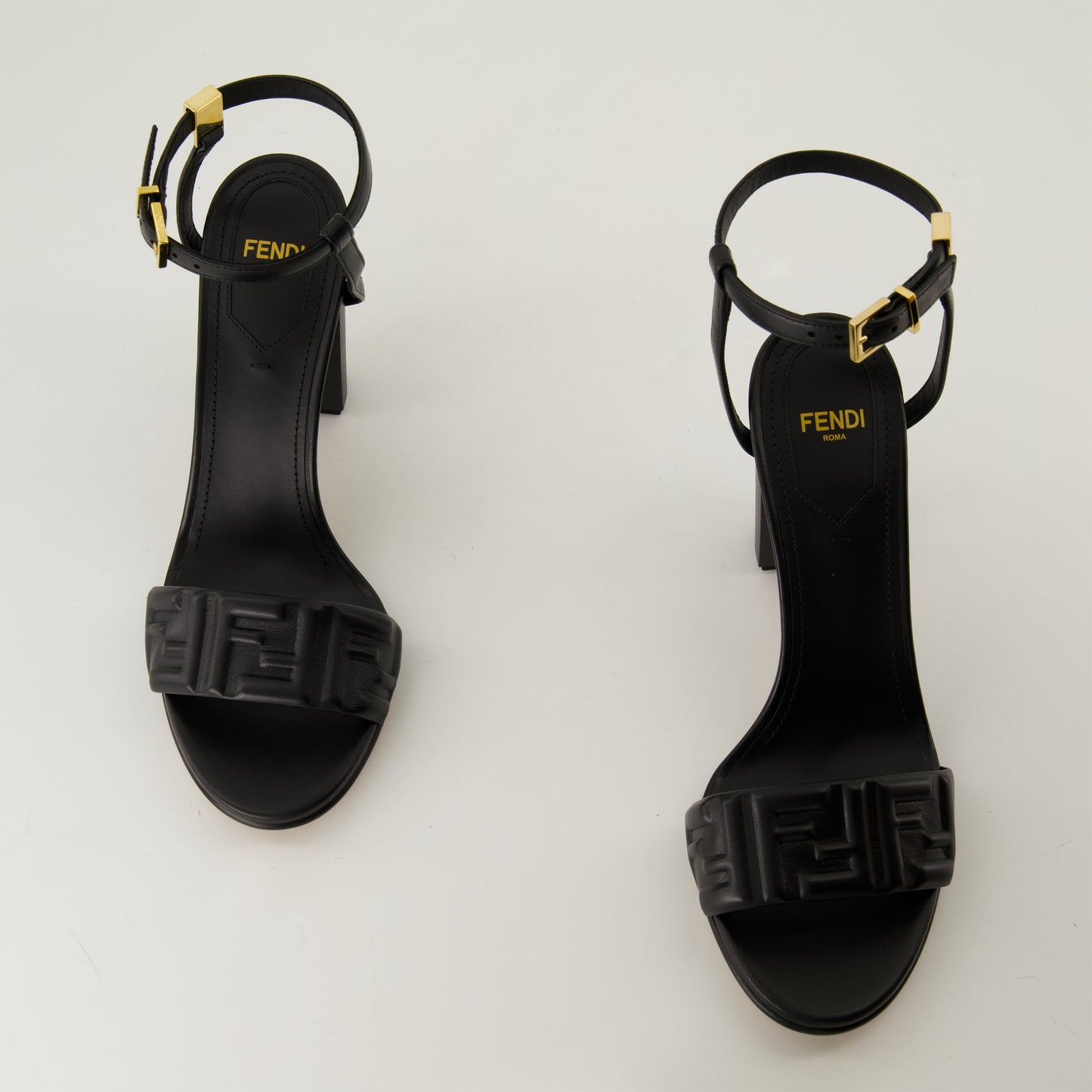 Embossed Black Leather Sandals
