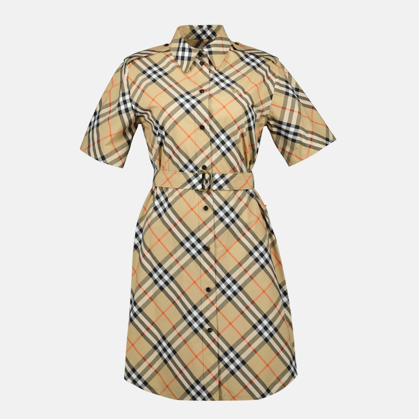 Short Sleeve Icon Check Belted Shirt Dress