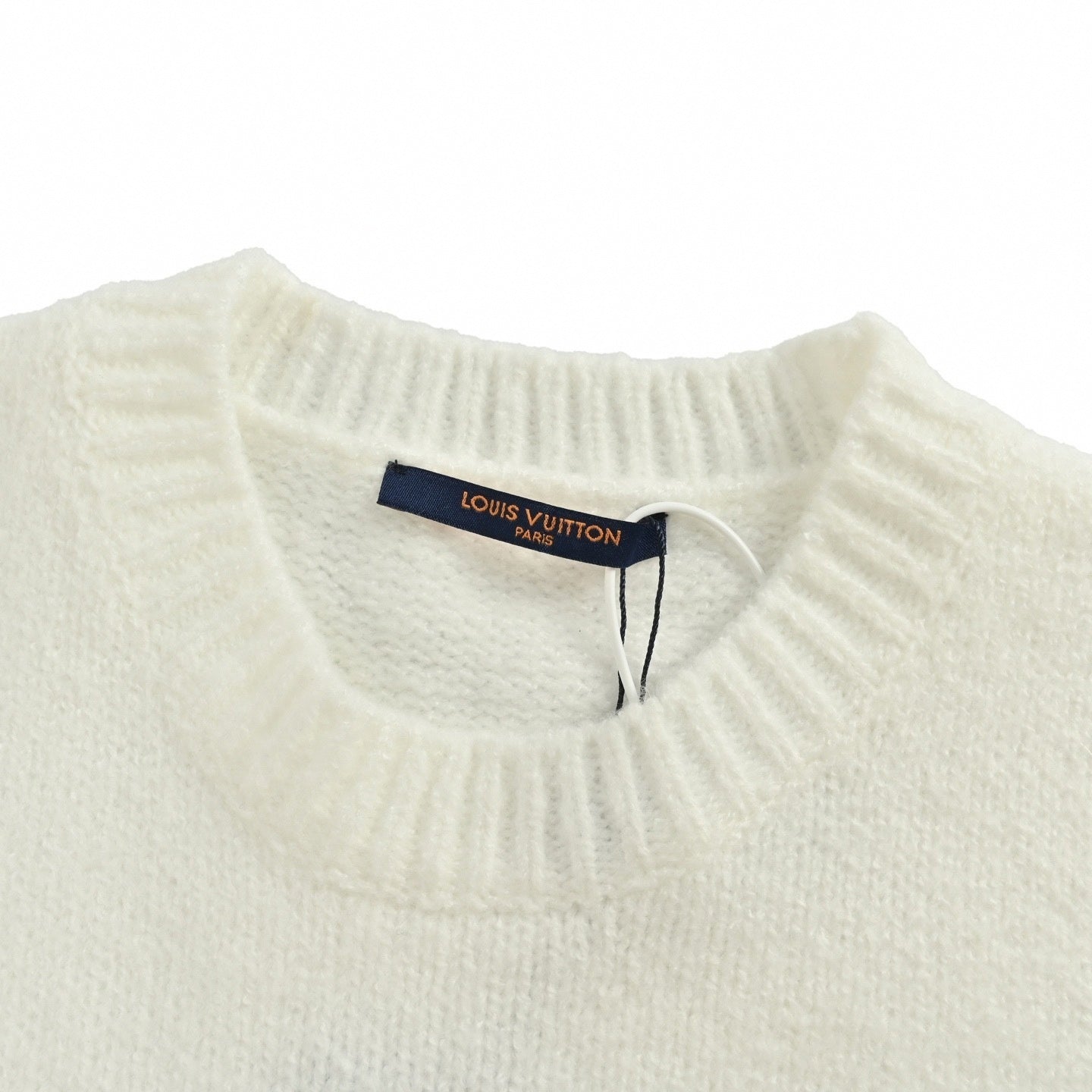 Pearl-Embellished Crown Motif Wool Knit Sweater – Ivory White