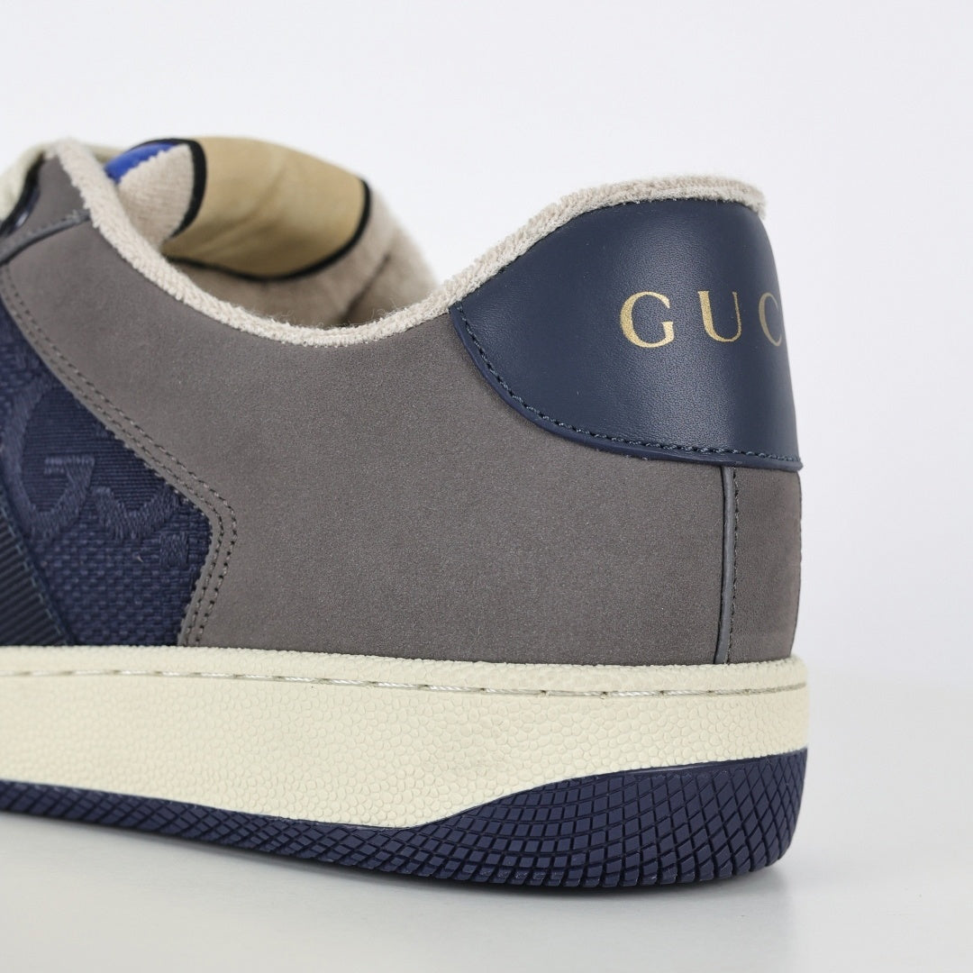 Screener Sneakers in Blue GG Canvas & Grey Suede