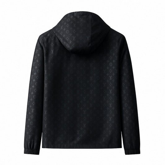 Black Monogram Hooded Windbreaker Jacket