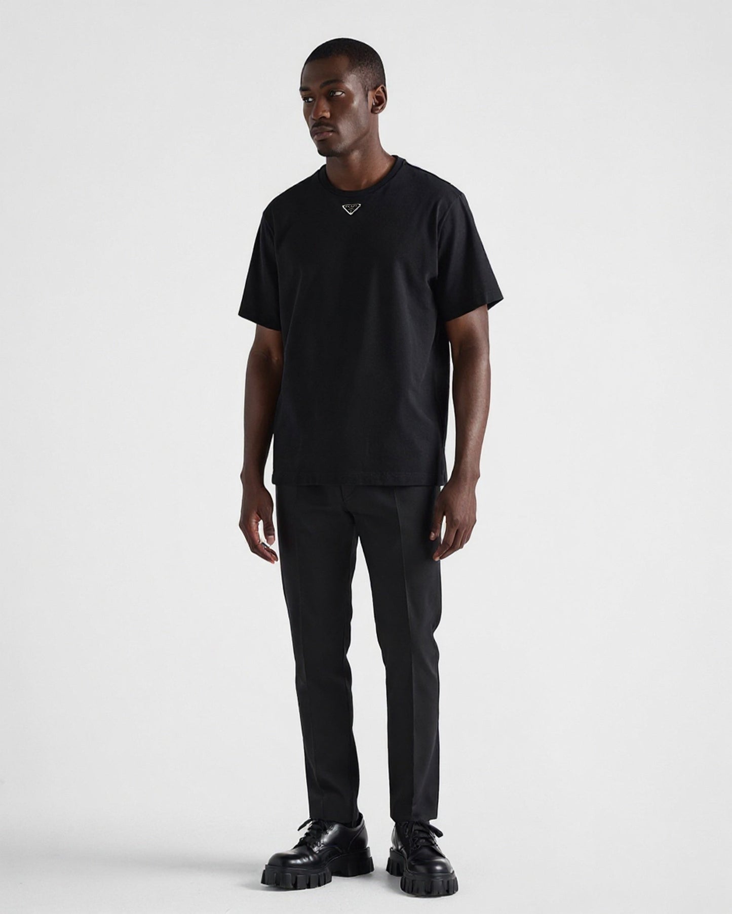 Black Minimalist T-Shirt with Signature Triangle Logo