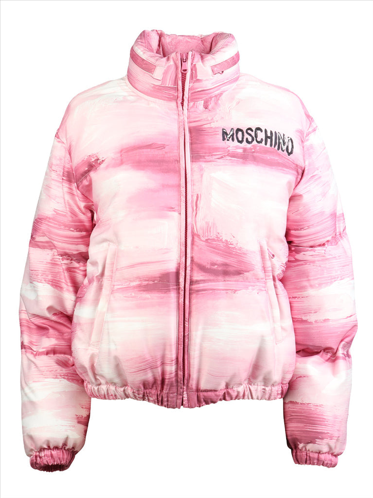 Pink Painterly Print Puffer Jacket