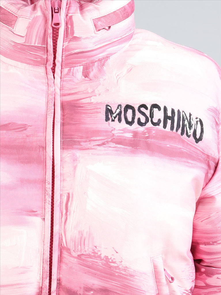 Pink Painterly Print Puffer Jacket