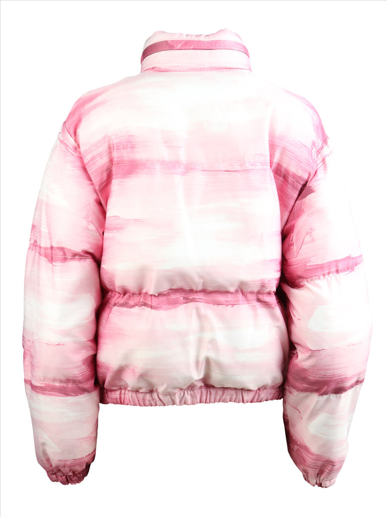 Pink Painterly Print Puffer Jacket