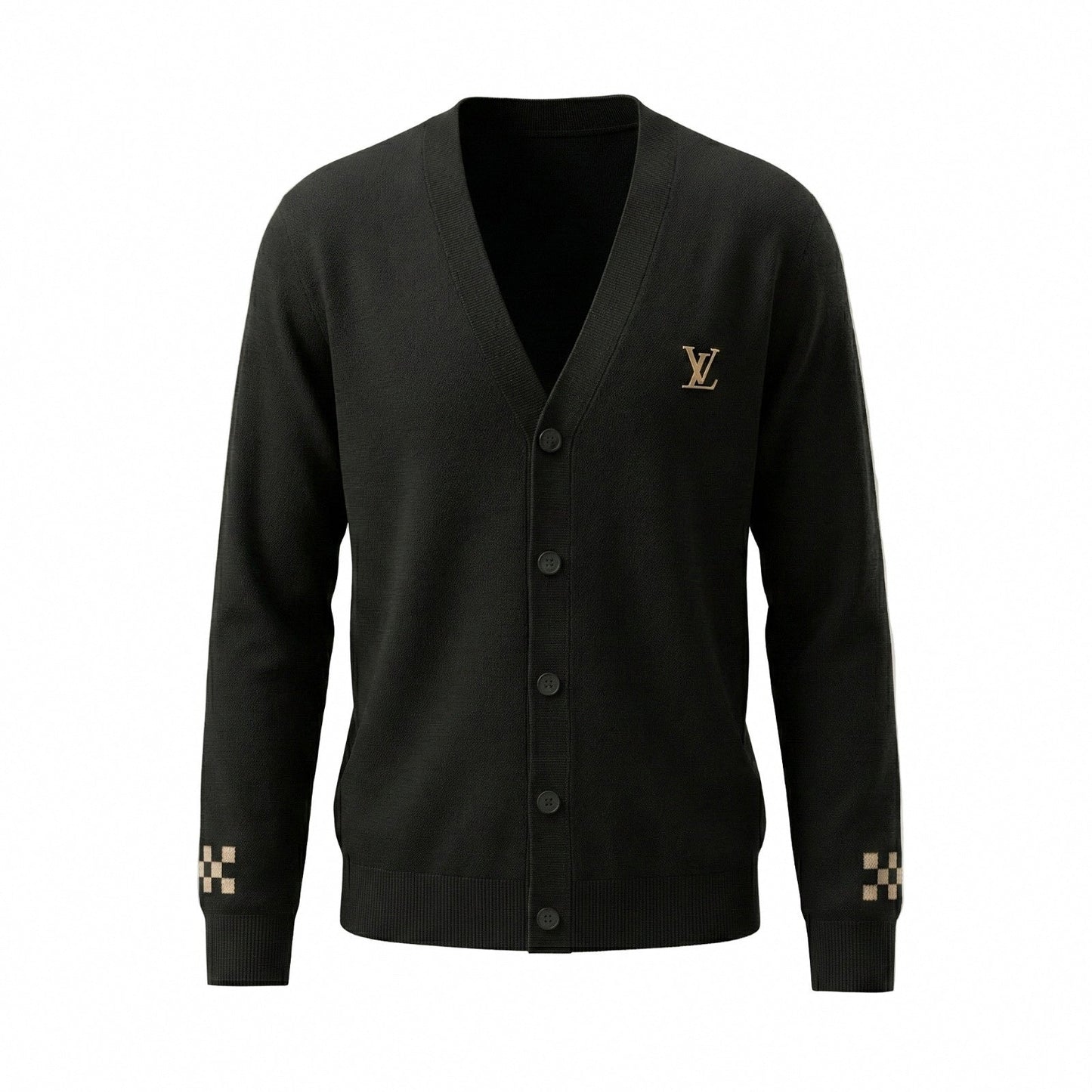 Black Monogram Accent Wool Cardigan