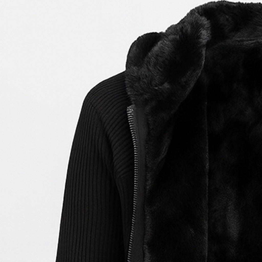 Faux-Fur Lined Hooded Zip Jacket