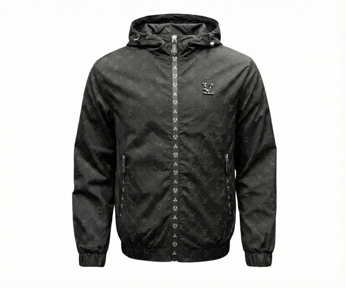 Black LV Monogram Hooded Windbreaker