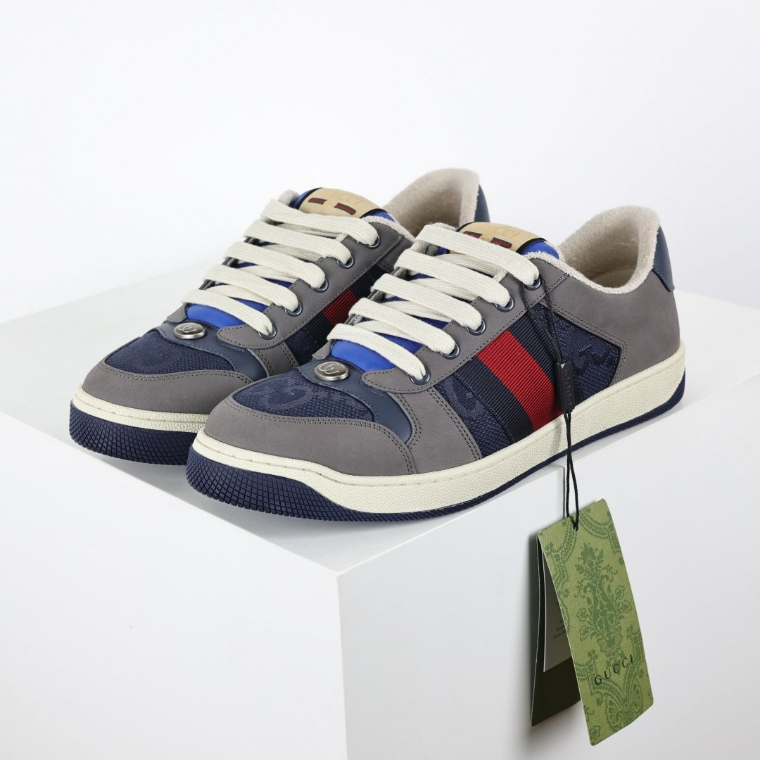 Screener Sneakers in Blue GG Canvas & Grey Suede